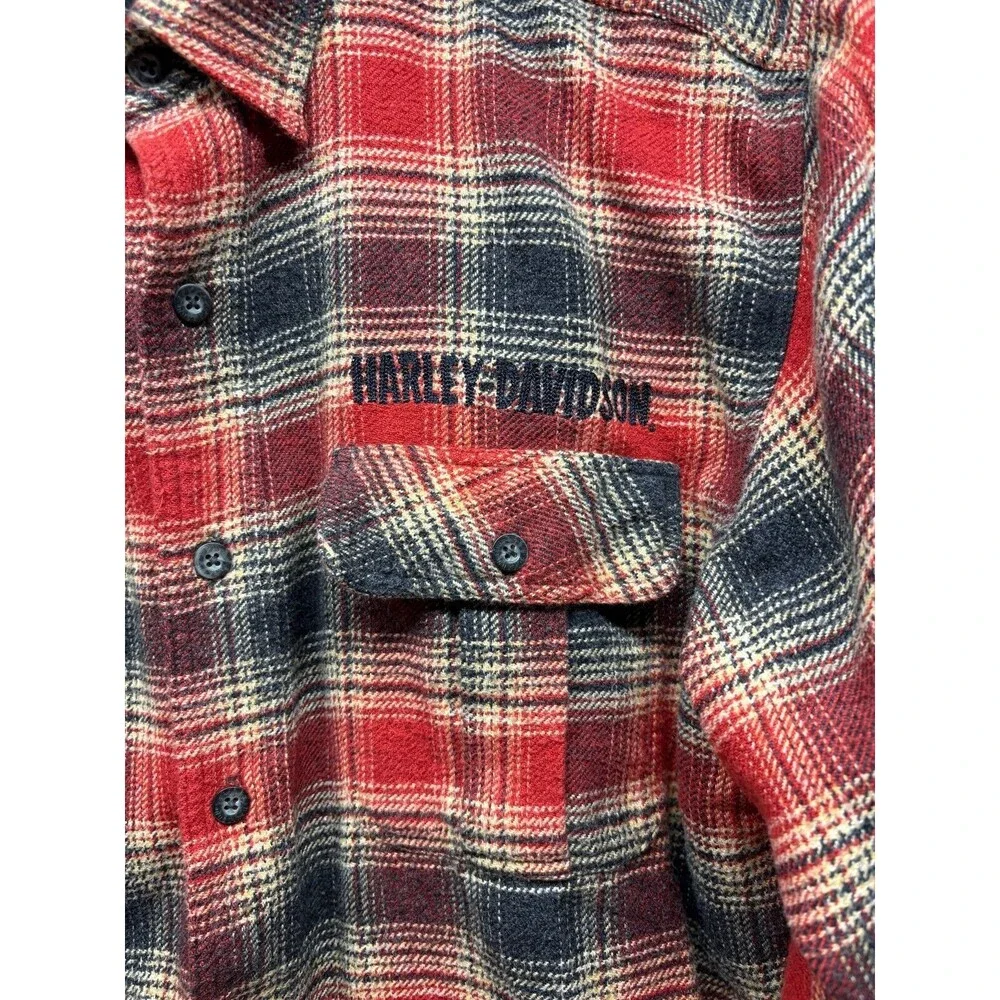 Harley Davidson Mens Long Sleeve Plaid Shirt Button Down Size: L 100% Cotton